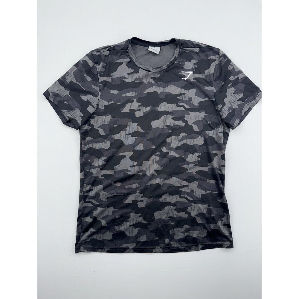 Gymshark Shirt Mens Med Black Gray Camo Arrival Performance Workout Training Gym